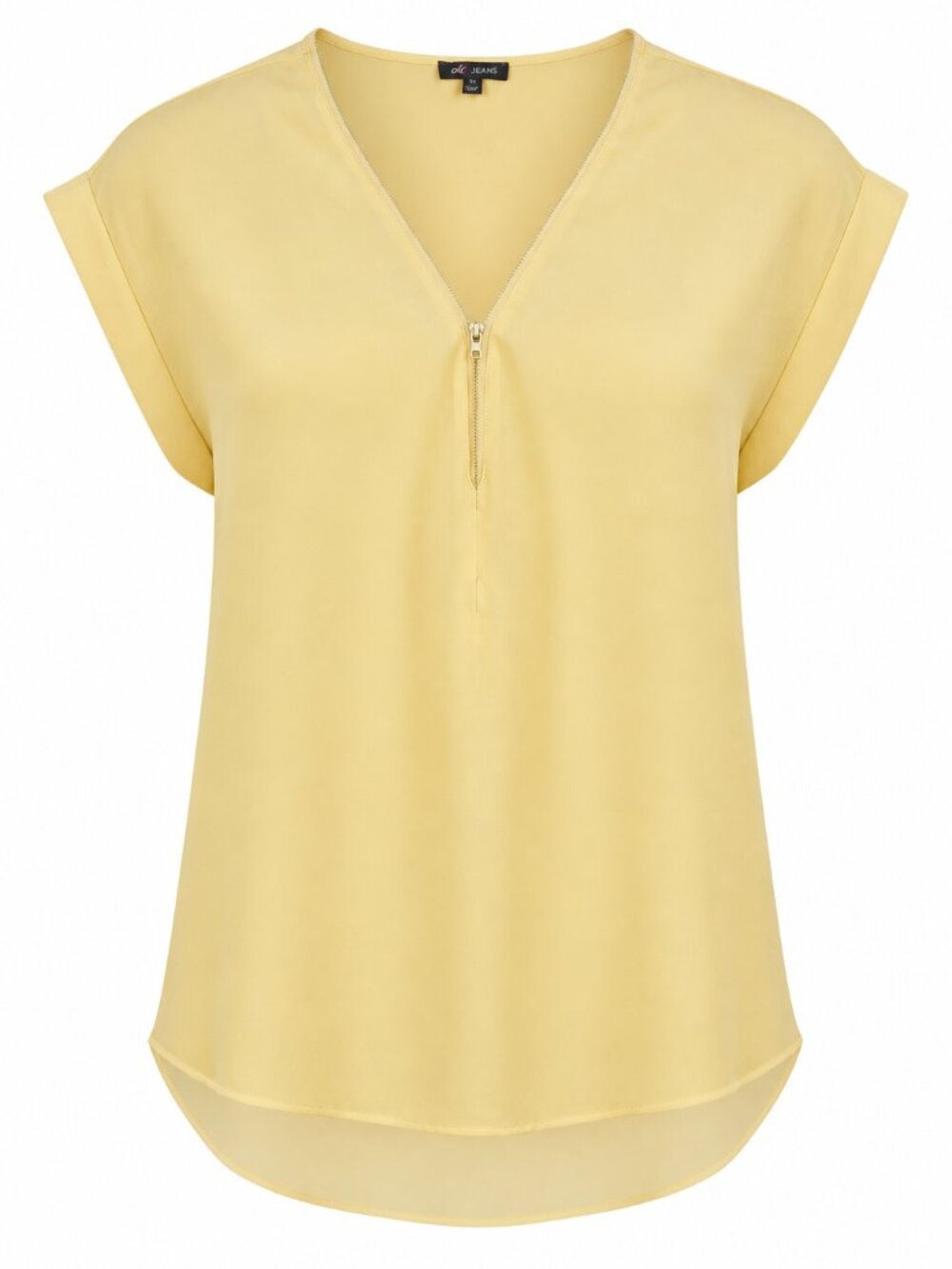 Michel Yellow Lightweight Zipper Detail Cuffed Sleeve High Low Blouse Large